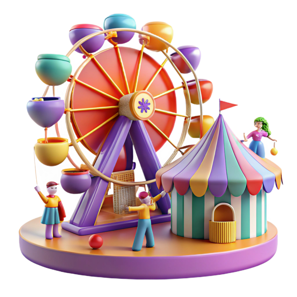 Colorful 3D Ferris Wheel and Circus Tent Illustration png