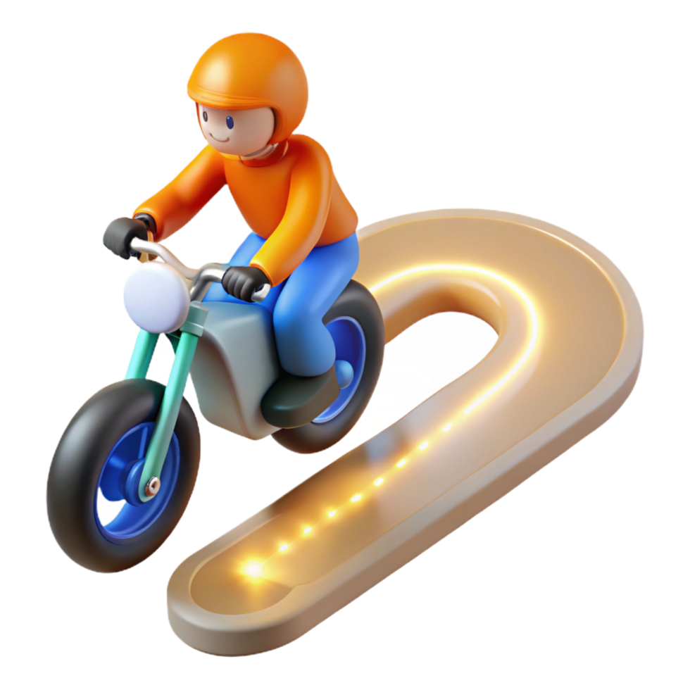 3D Illustration Motorcyclist on Glowing Track png