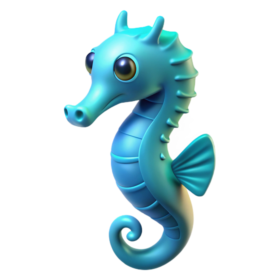Cute Cartoon Seahorse 3D Render png