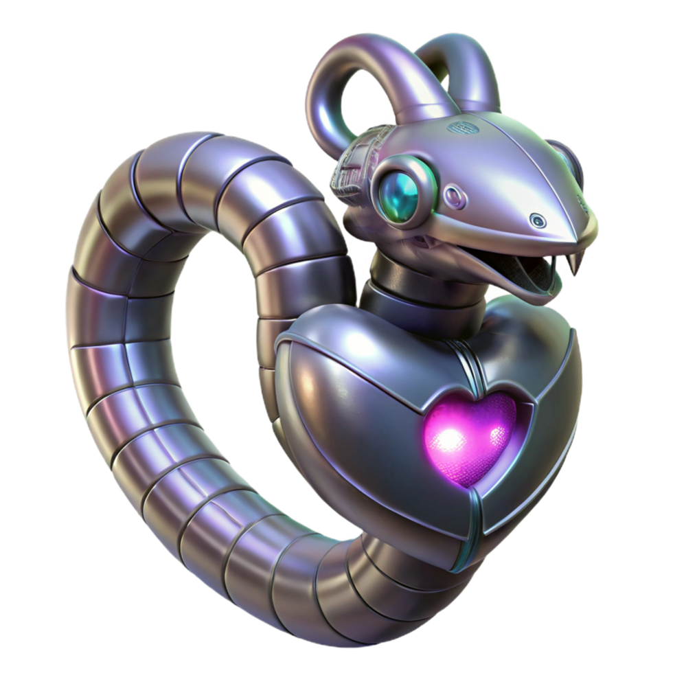 Metallic Robot Snake 3D Render png