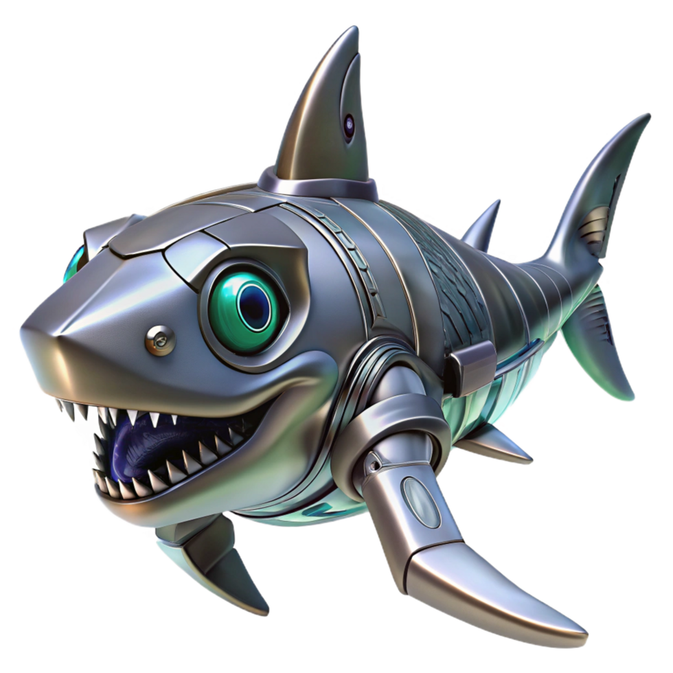 3D Render Robotic Shark Illustration png