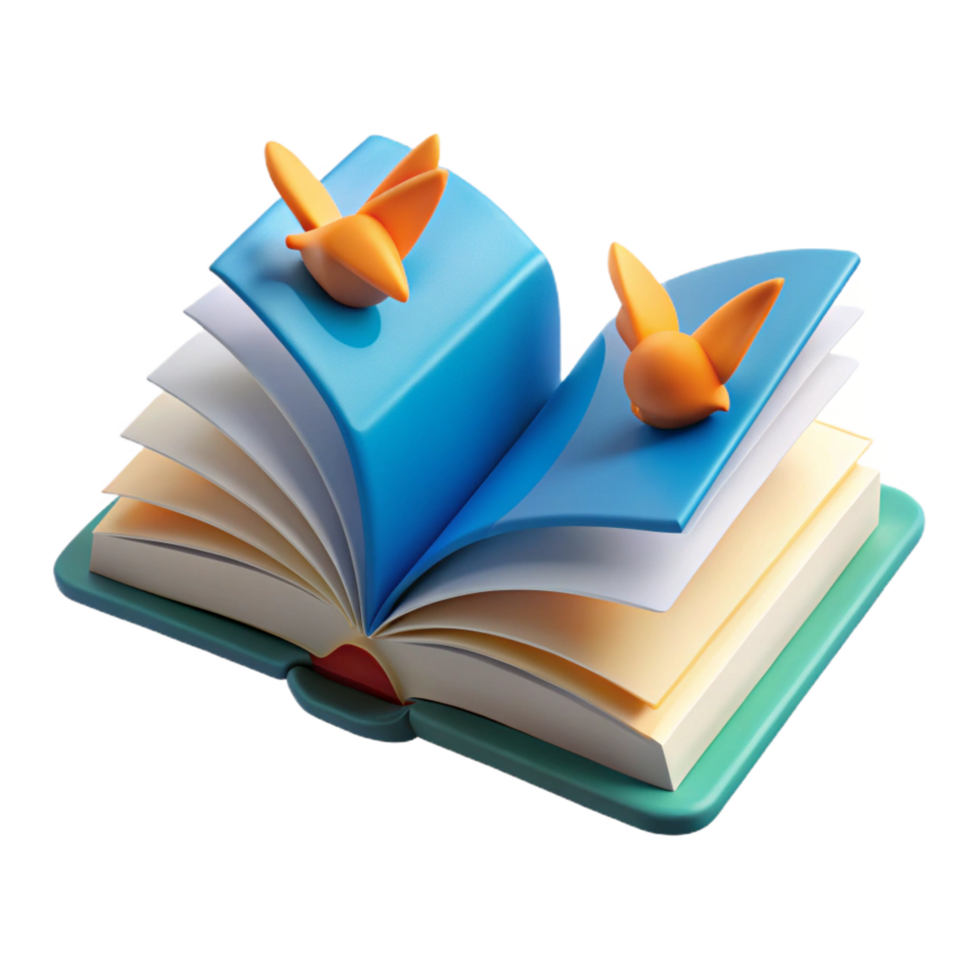 Open Book 3D Illustration with Birds png