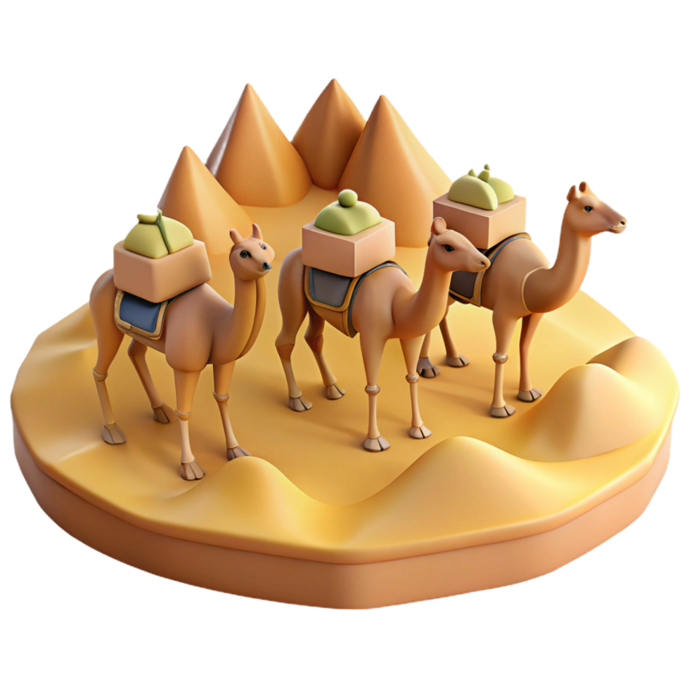 3D Illustration Desert Camels with Cargo png