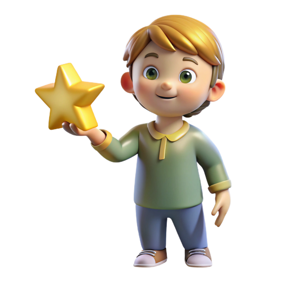 3D Render Cartoon Boy Holding Star png
