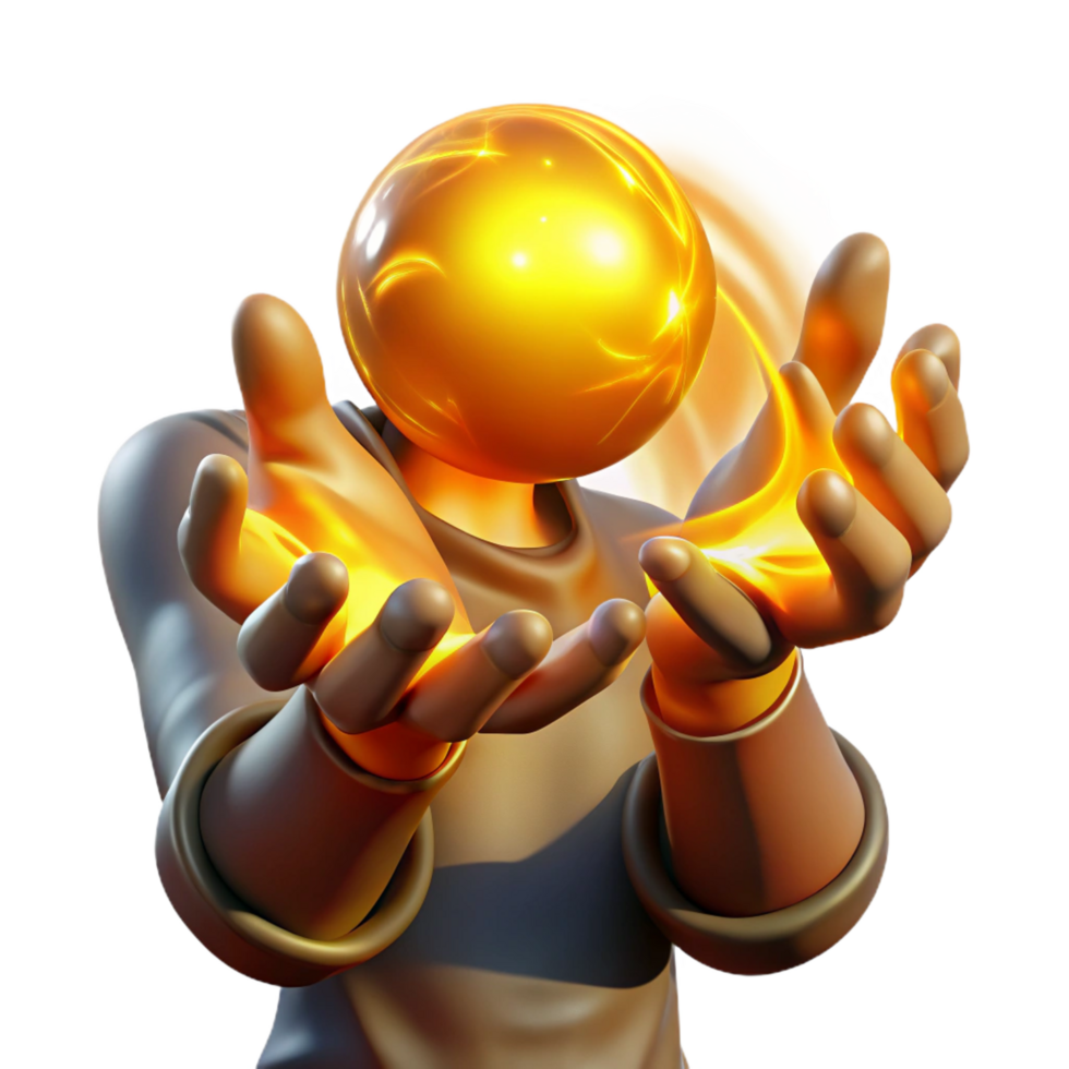 3D Render Golden Orb in Hands png