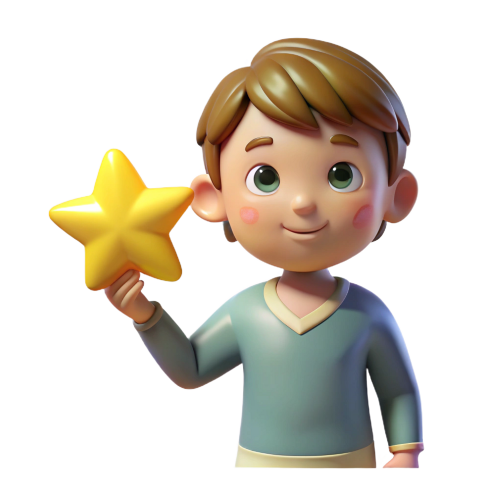 3D Render Boy Holding Star Illustration png