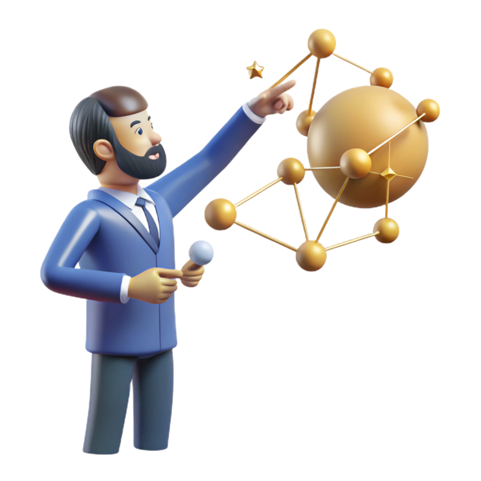 3D Illustration Presenter Explaining Network png