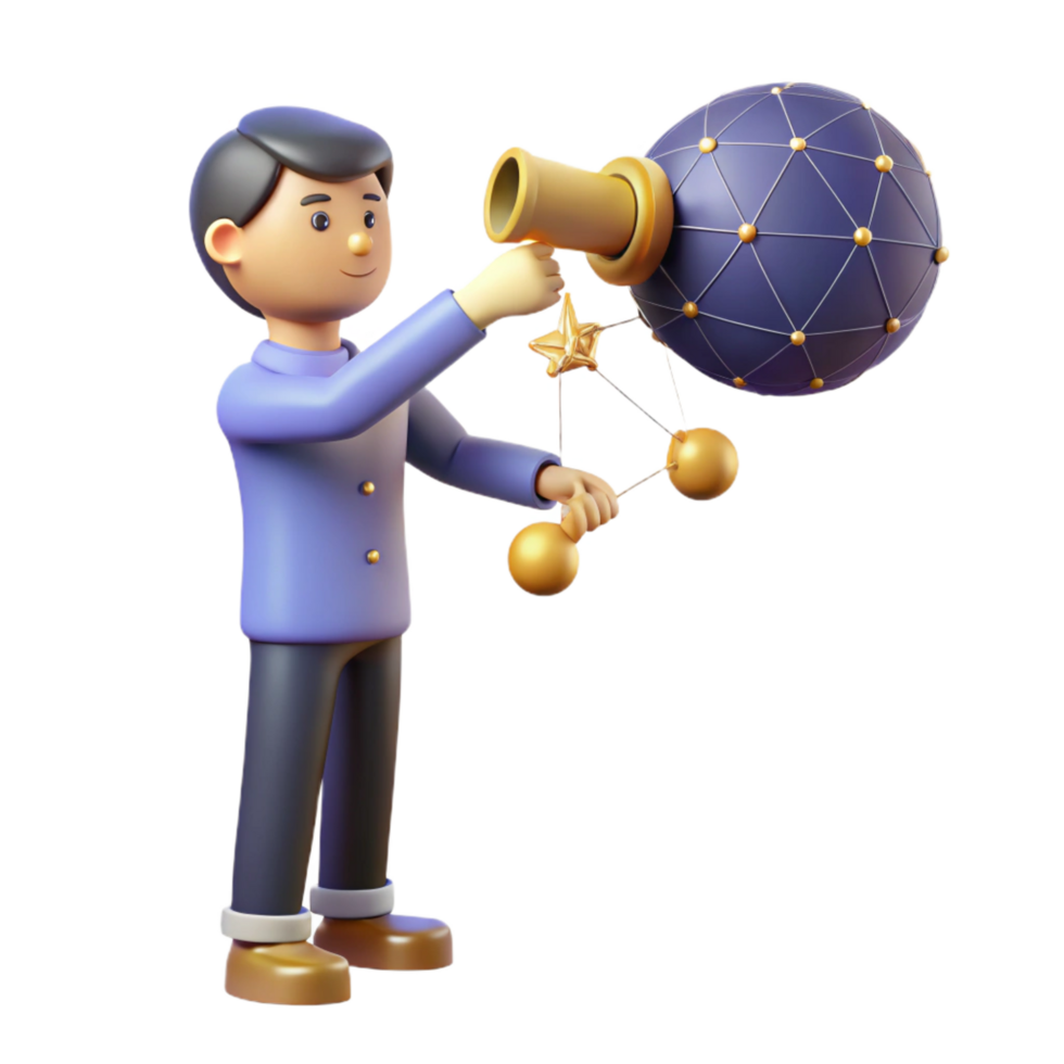 3D Cartoon Boy Exploring Cosmos png