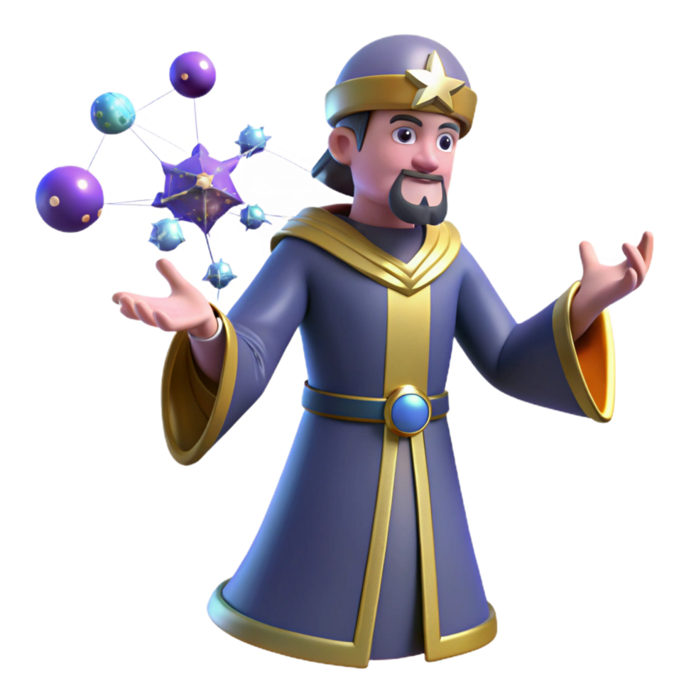 3D Wizard with Molecular Structure Illustration png