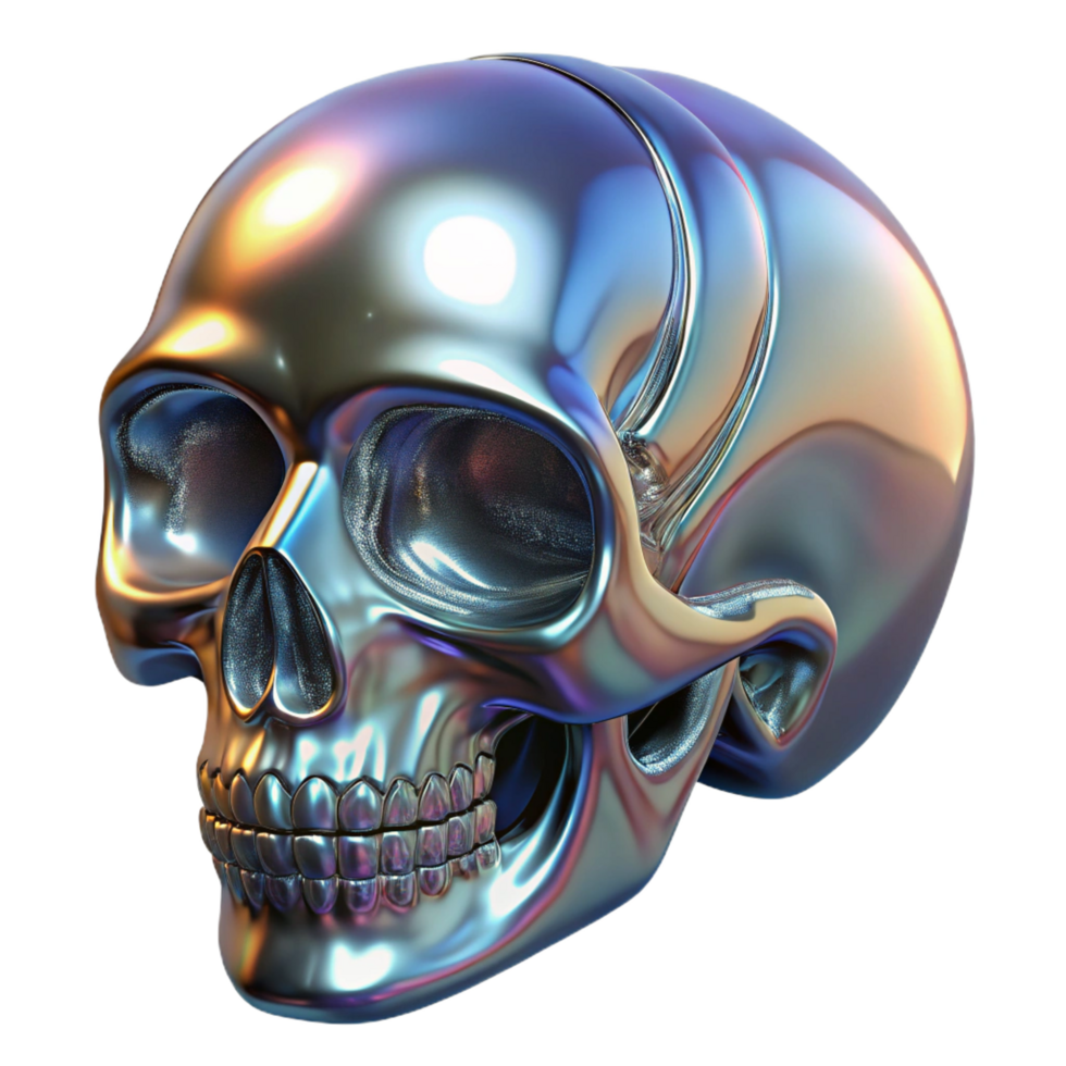 Metallic Skull 3D Render png