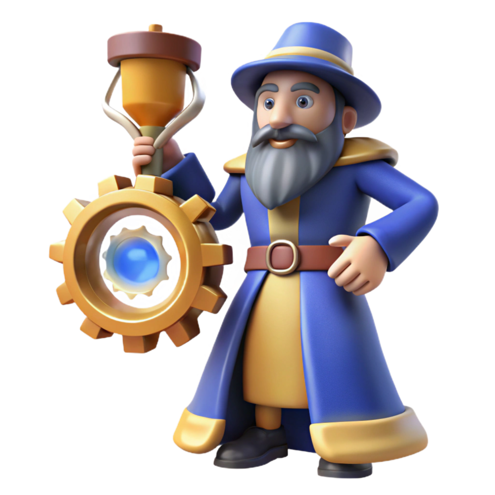 Wizard with Gear 3D Render png