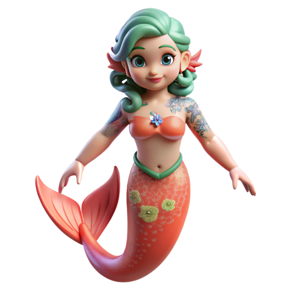 3D Cartoon Mermaid Illustration png