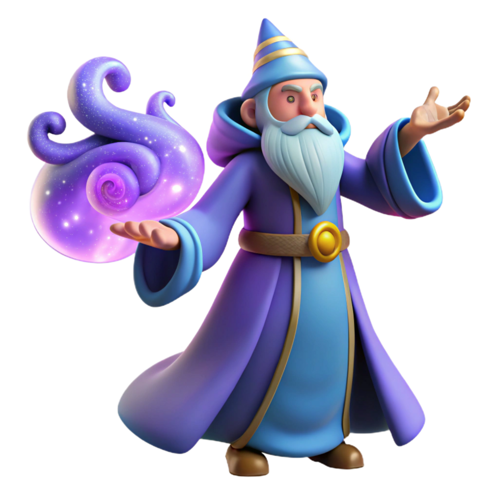 3D Render Wizard Cartoon Fantasy Game png