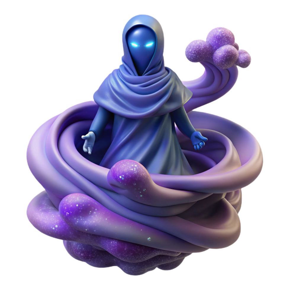 3D Render Mystic Figure in Purple Nebula png