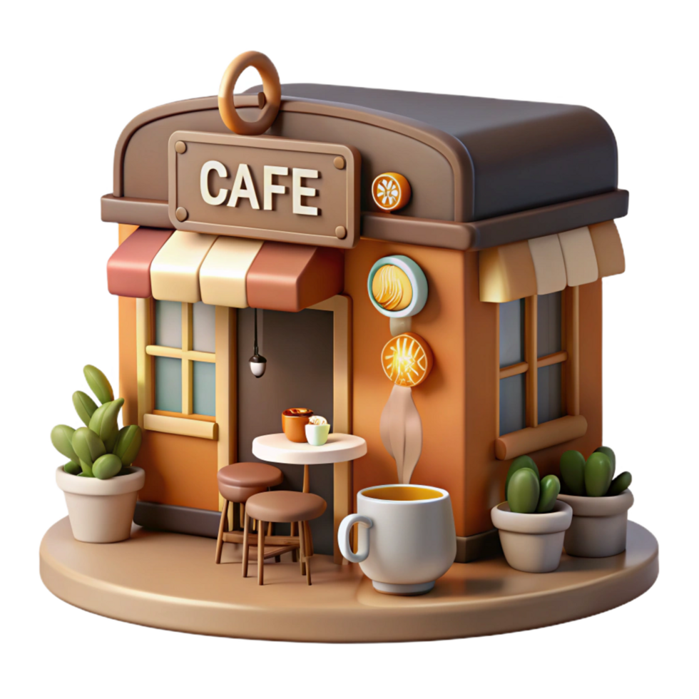 Cozy 3D Cafe Illustration png