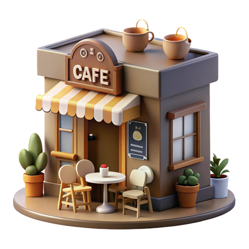3D Cafe Illustration Cozy Coffee Shop png