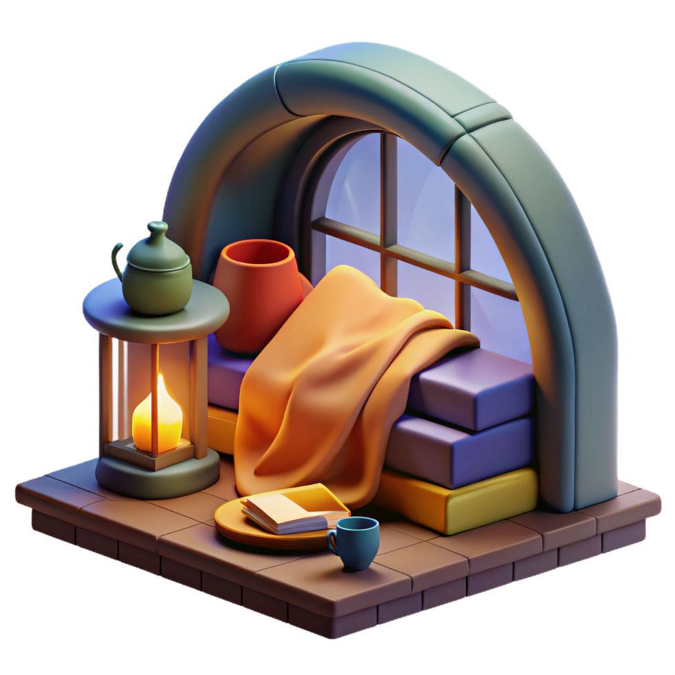 Cozy Window Seat 3D Illustration png
