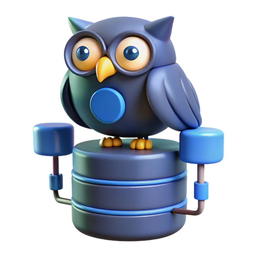 3D Cartoon Owl on Database Server png
