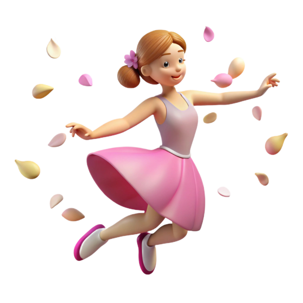 Joyful 3D Girl Dancing with Petals png