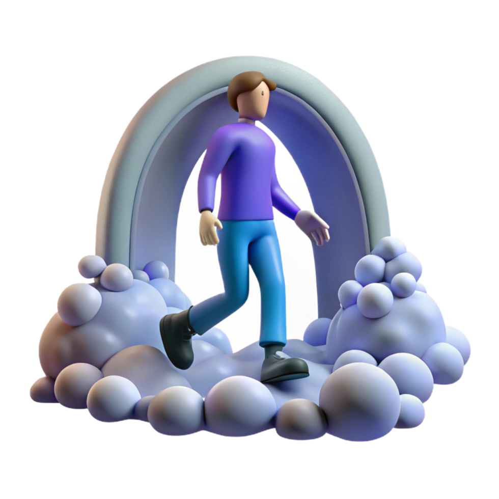 3D Cartoon Character Walking through Rainbow Arch png
