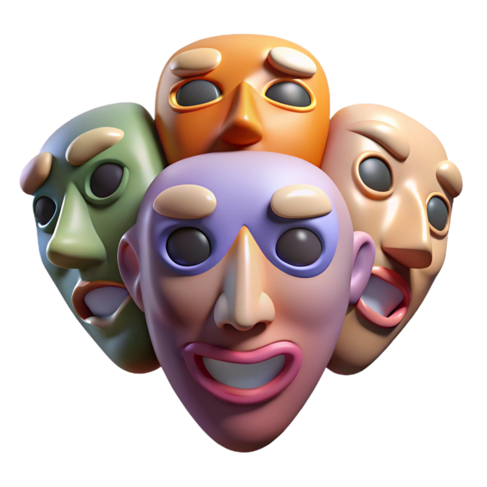 3D Cartoon Faces Emotions Masks Illustration png