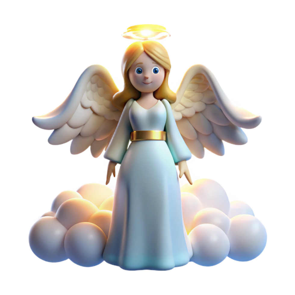 3D Render Angel on Clouds png