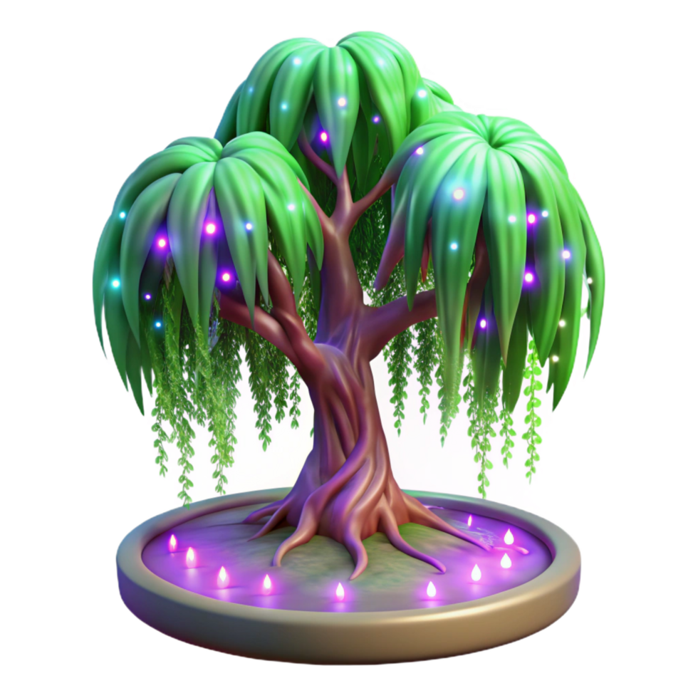 Magical Glowing Willow Tree 3D Render png