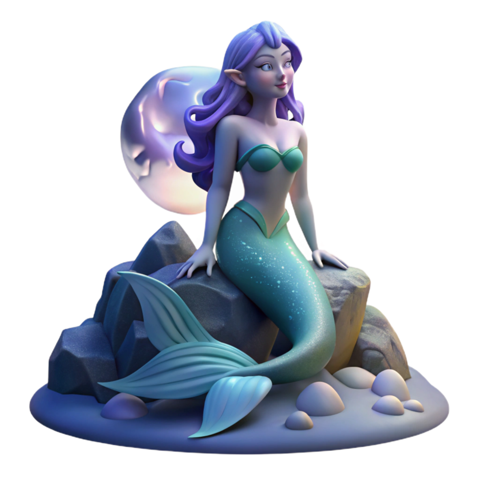 3D Render Mermaid on Rocks png