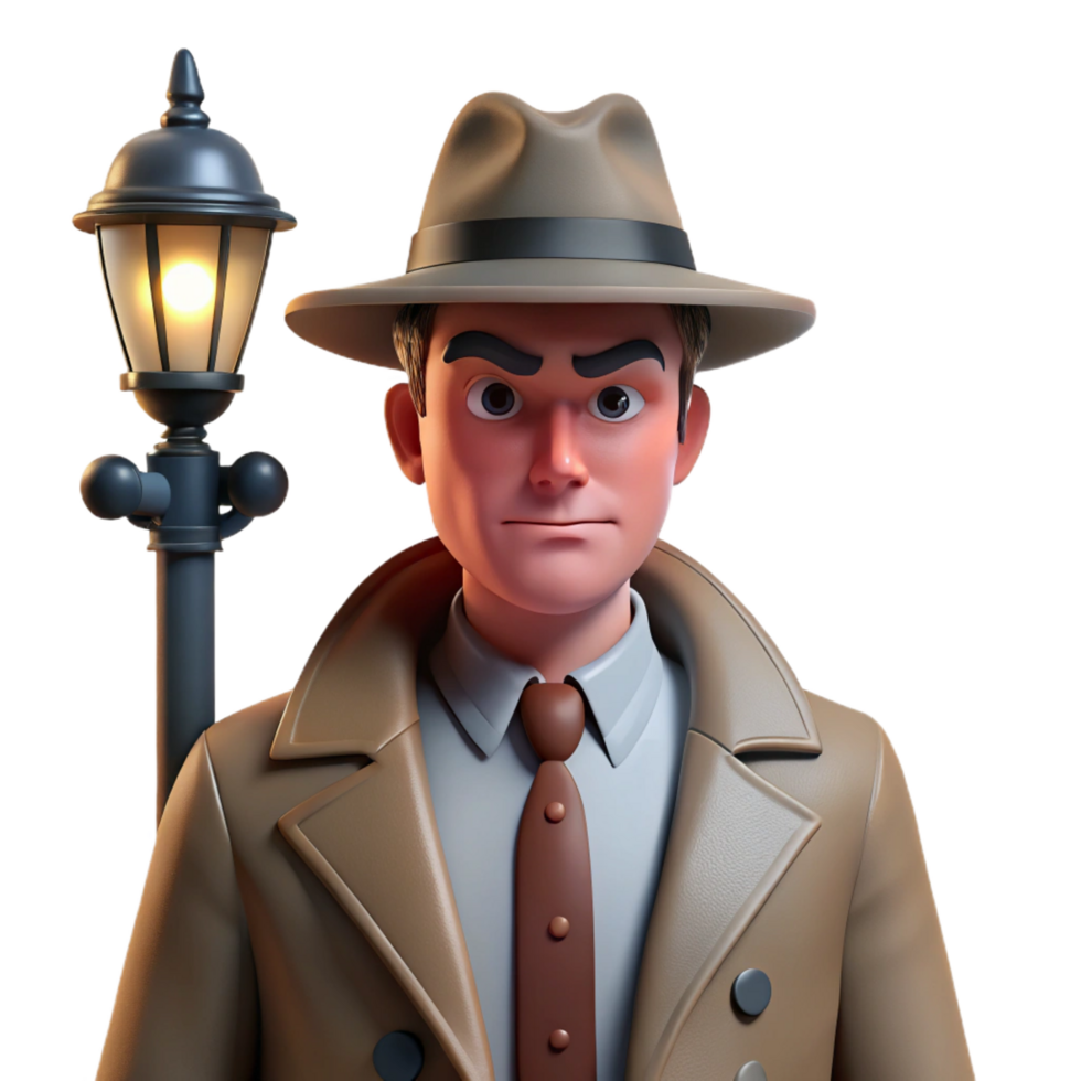 3D Cartoon Detective Illustration png