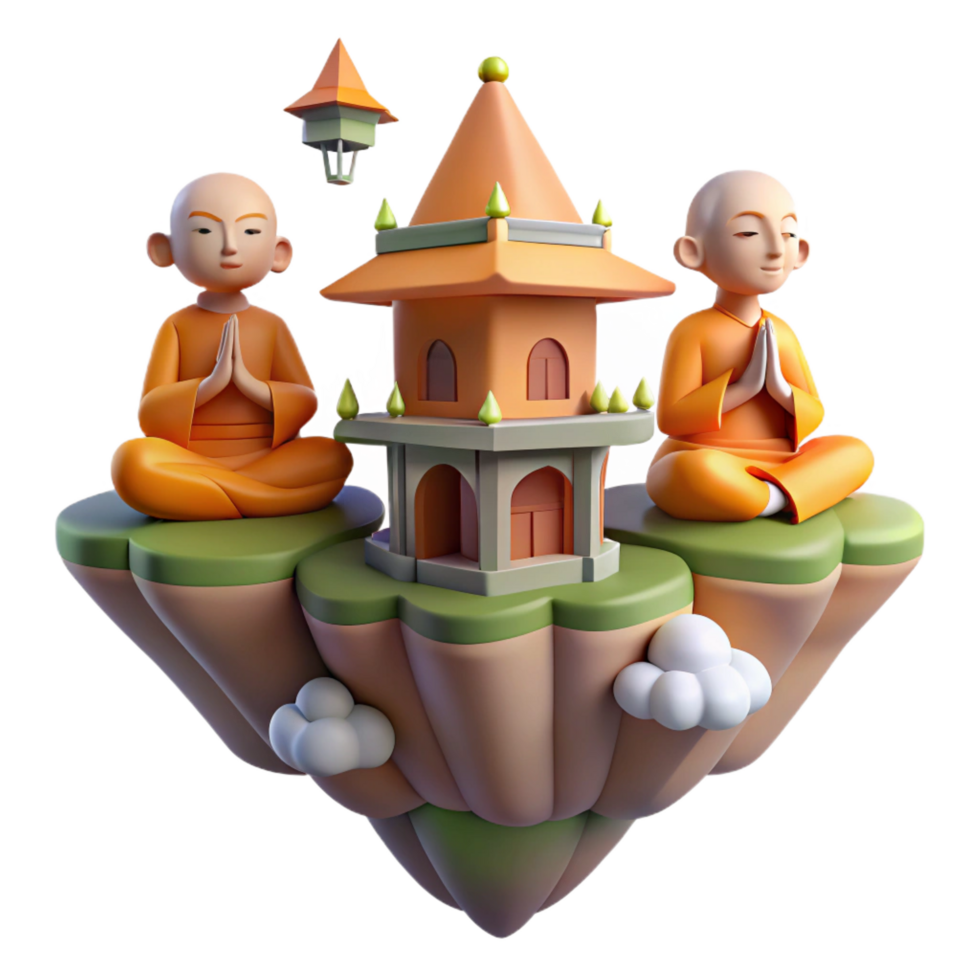 3D Illustration Peaceful Monks Temple Island png