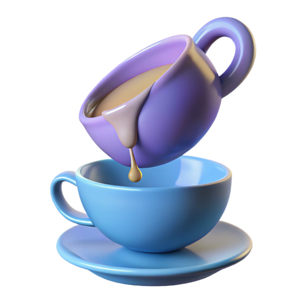 3D Render Purple and Blue Cups,Cream Pouring png