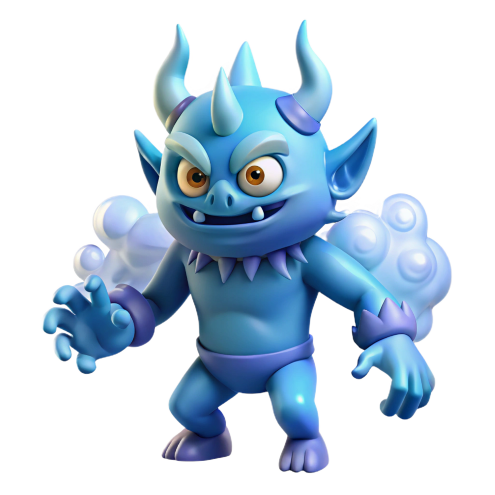 Playful Blue Imp 3D Render png
