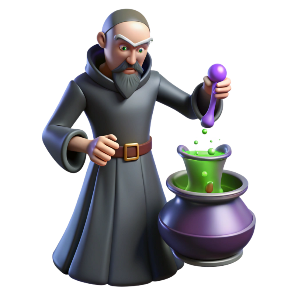 3D Cartoon Wizard Brewing Potion png