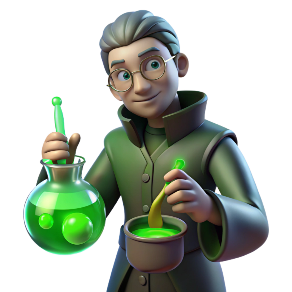 3D Cartoon Scientist Potion Illustration png