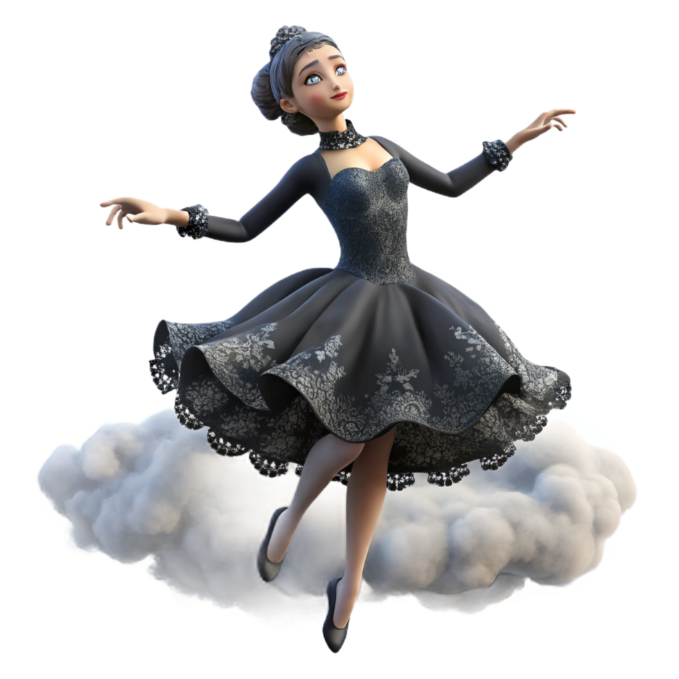 3D Render Girl in Dress on Cloud png