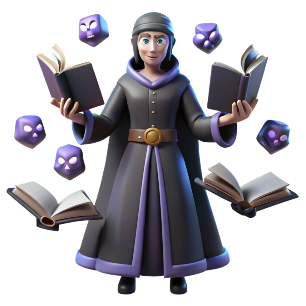 3D Render Wizard with Books png