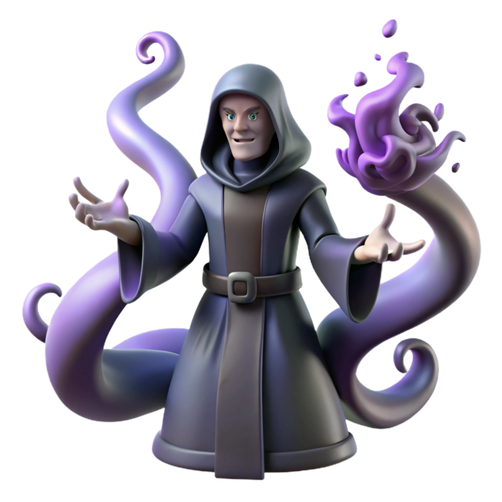 3D Render Sorcerer with Magical Tentacles png