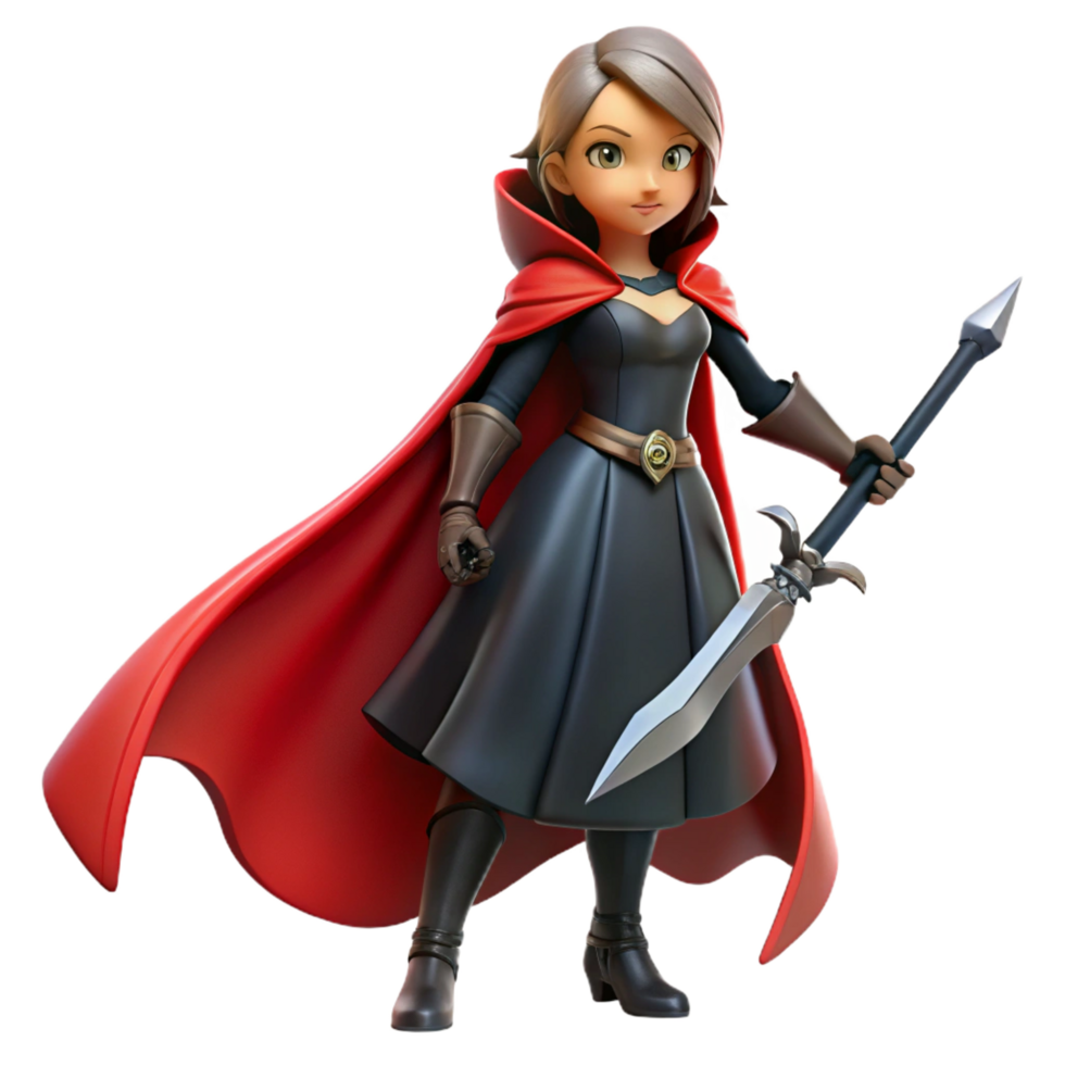 3D Render of Female Warrior in Red Cape png