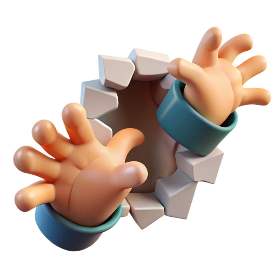 3D Cartoon Hands Breaking Through Wall png