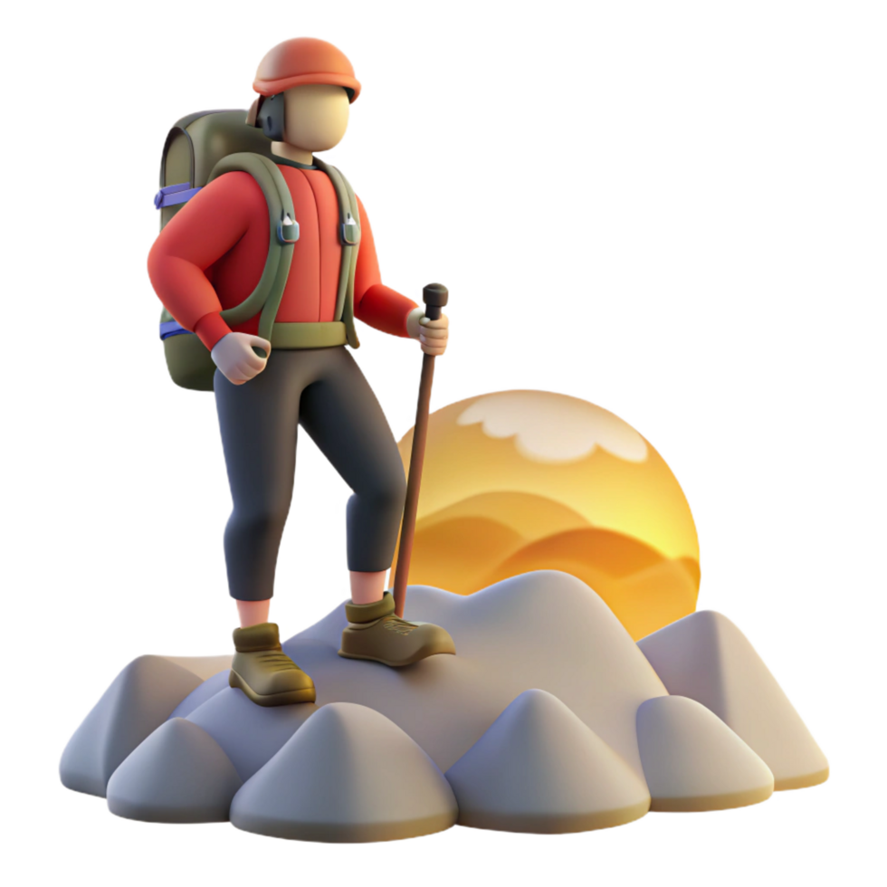 3D Illustration Climber Mountaintop Sunset png