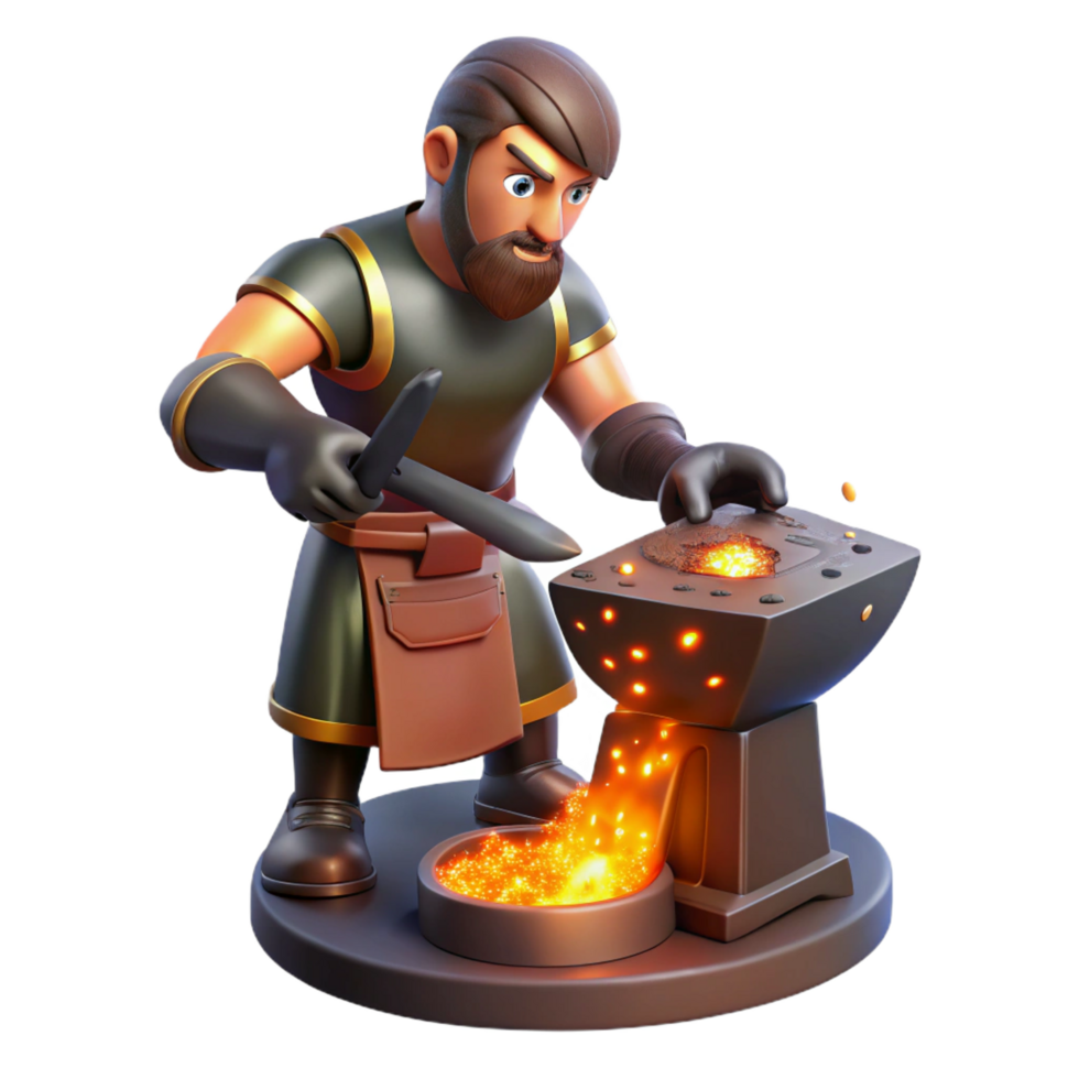 Cartoon Blacksmith 3D Render png