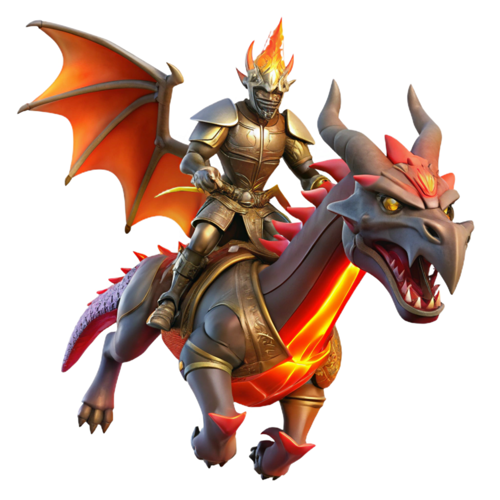 Fiery Dragon Knight 3D Illustration png