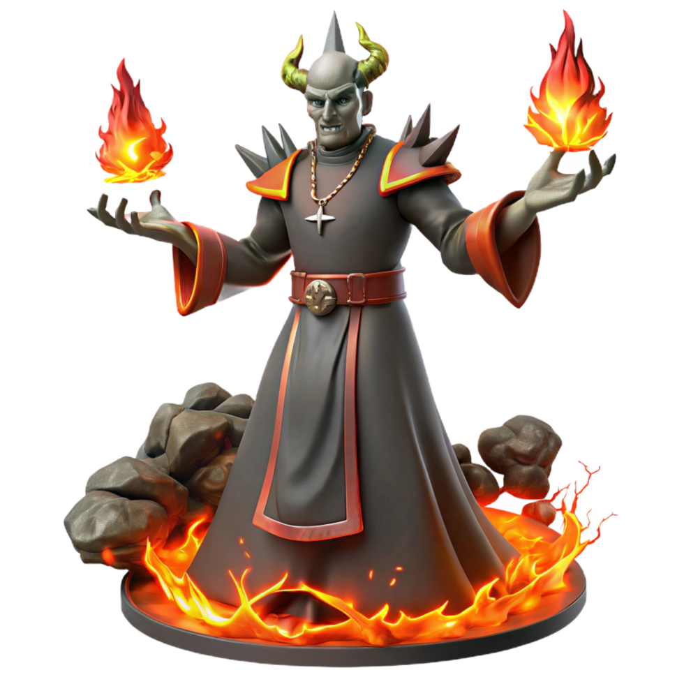 3D Render Dark Sorcerer with Fire Magic png