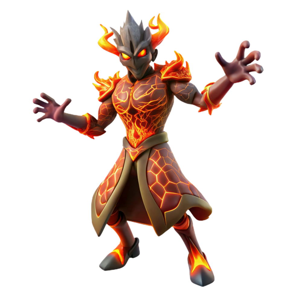 Fiery Lava Creature 3D Render png