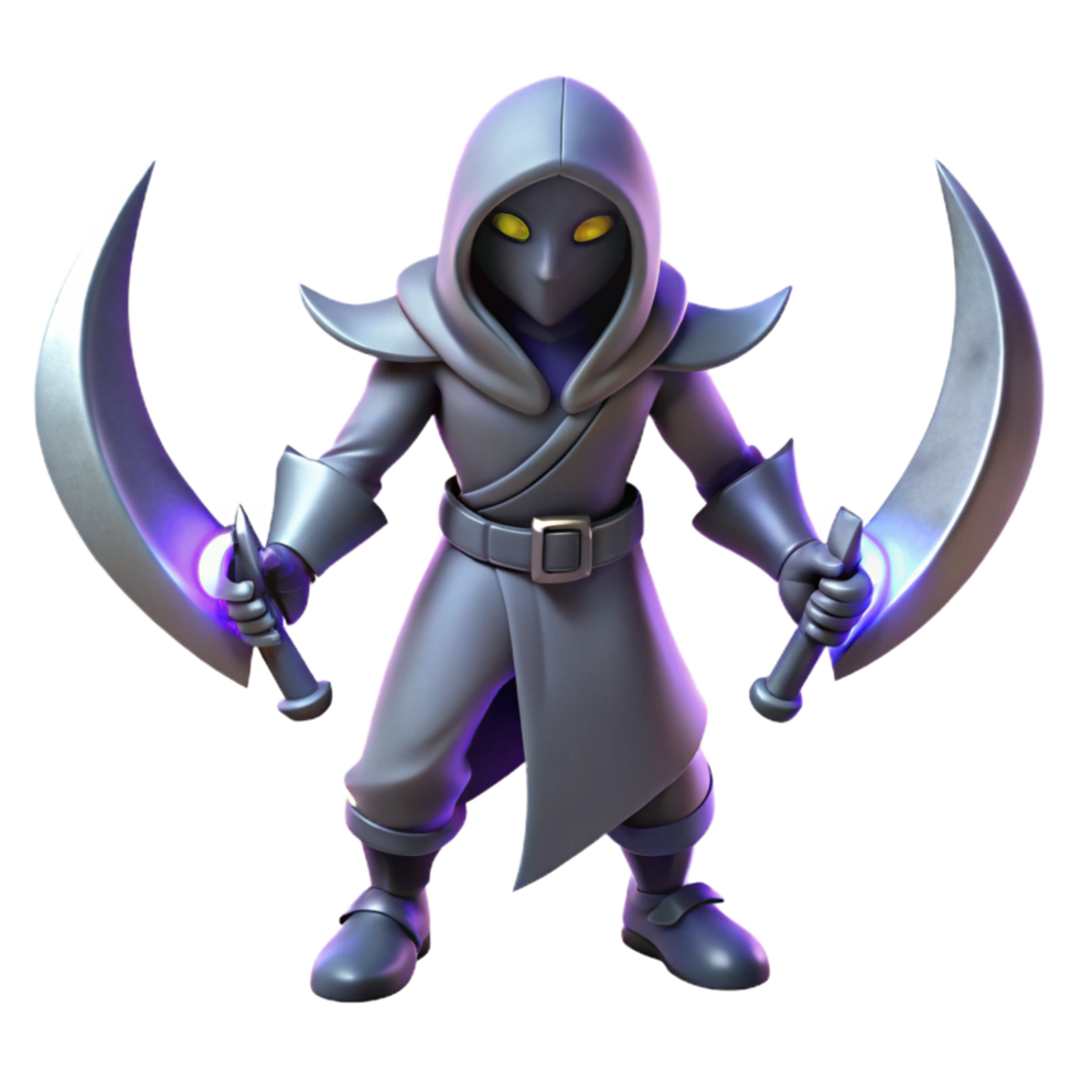 3D Render of Hooded Figure with Scythes png