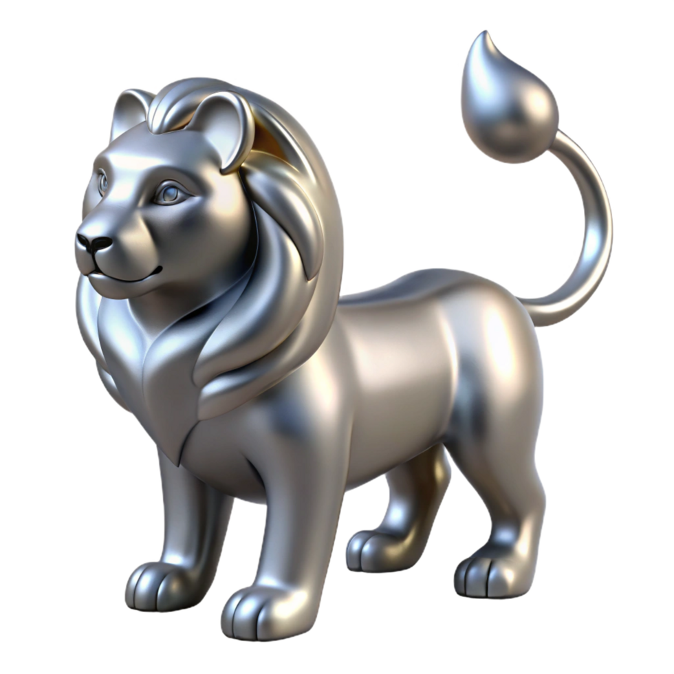 Silver Lion 3D Render png