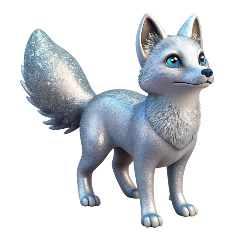 Cute Silver Fox 3D Render png