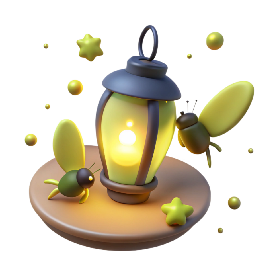 3D Render of Firefly and Lantern png