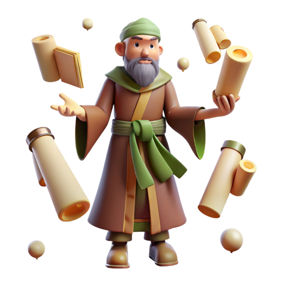 3D Illustration Sage Juggling Scrolls png