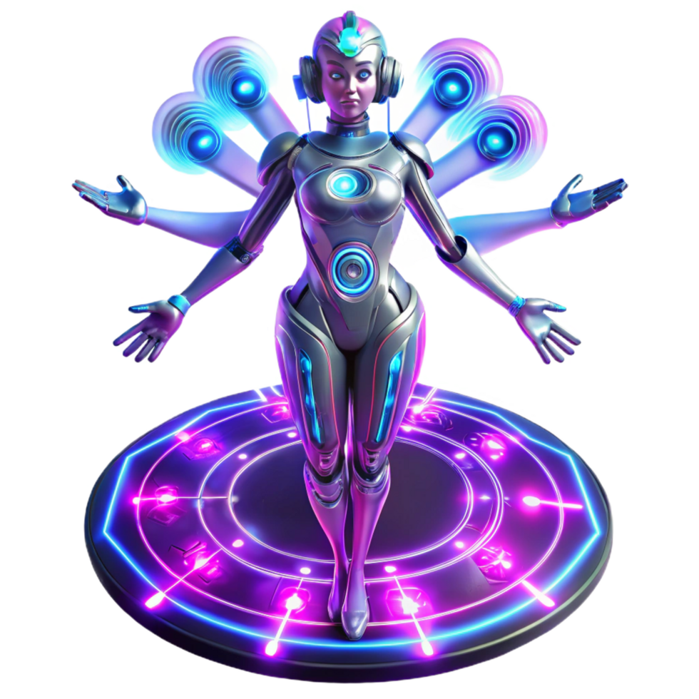 Neon Robot Goddess 3D Illustration png